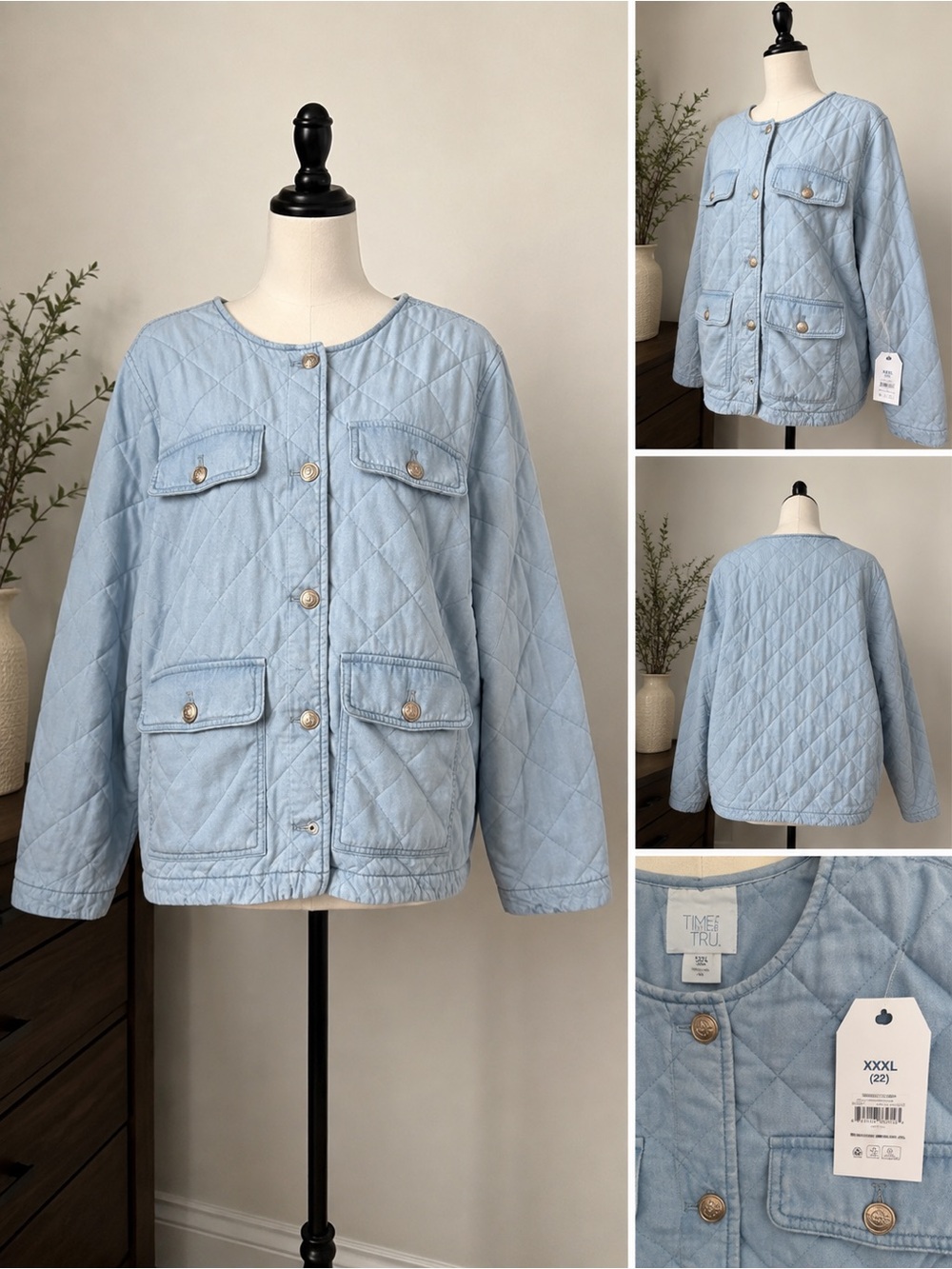 Time and Tru Light Wash Quilted Jacket XXXL NWT